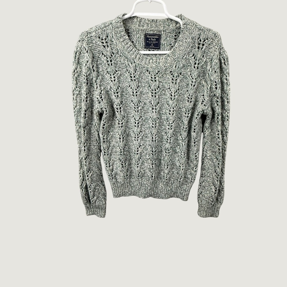 Abercrombie & Fitch Sage Green Pointelle Cable Knit Crewneck Sweater Womens M